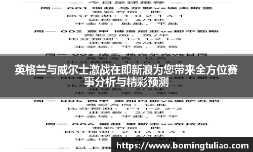英格兰与威尔士激战在即新浪为您带来全方位赛事分析与精彩预测